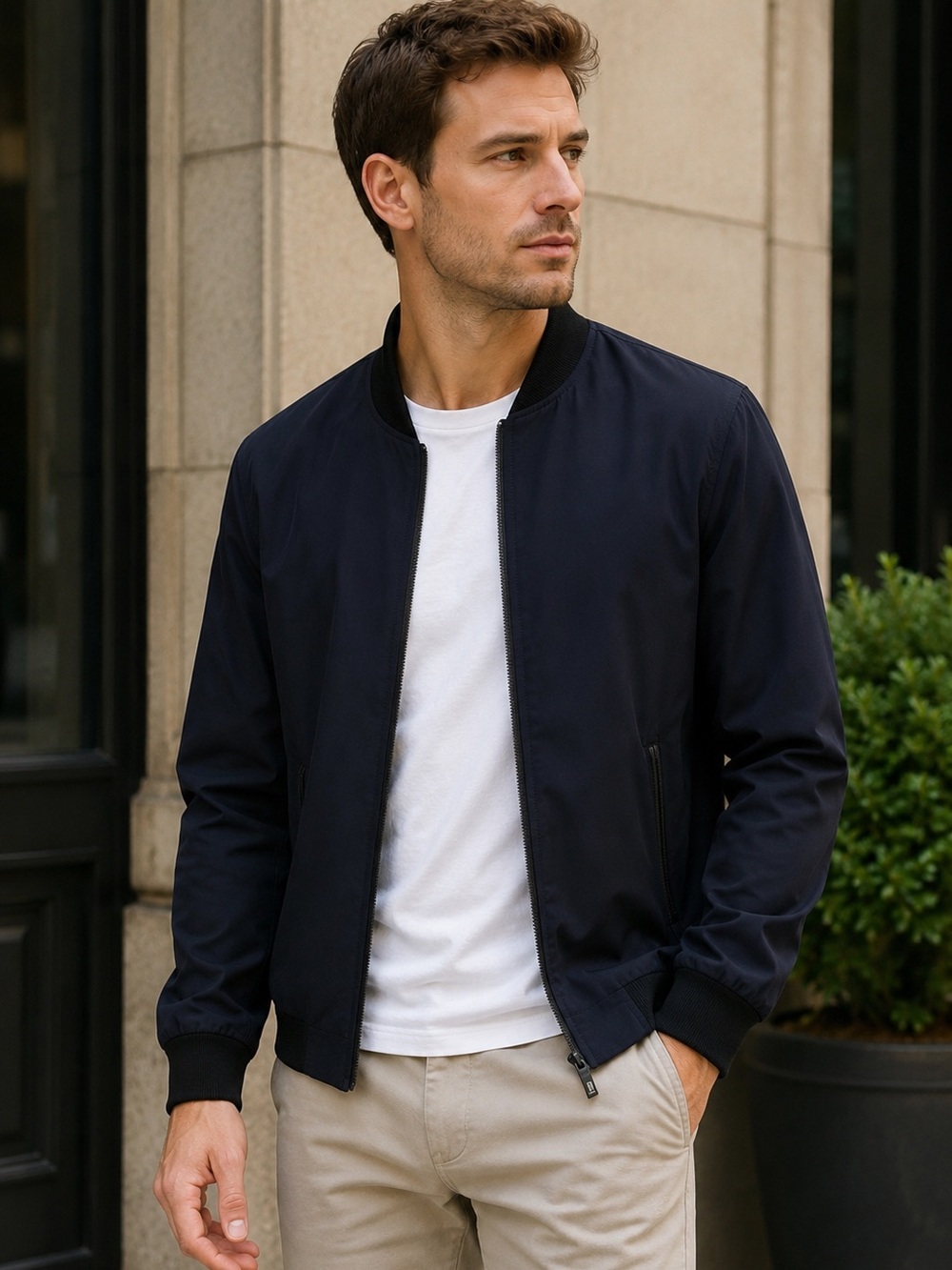 Scotch & Soda Deep Navy Bomber Jacket | Men’s Small | Lightweight Zip Front